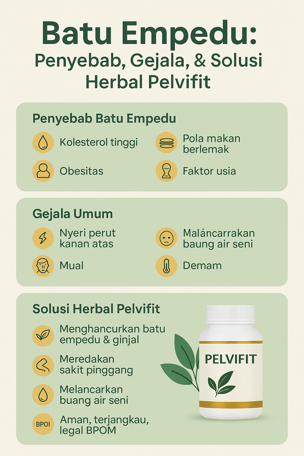 gambar infografis batu empedu; penyebab dan solusi herbal pelvifit