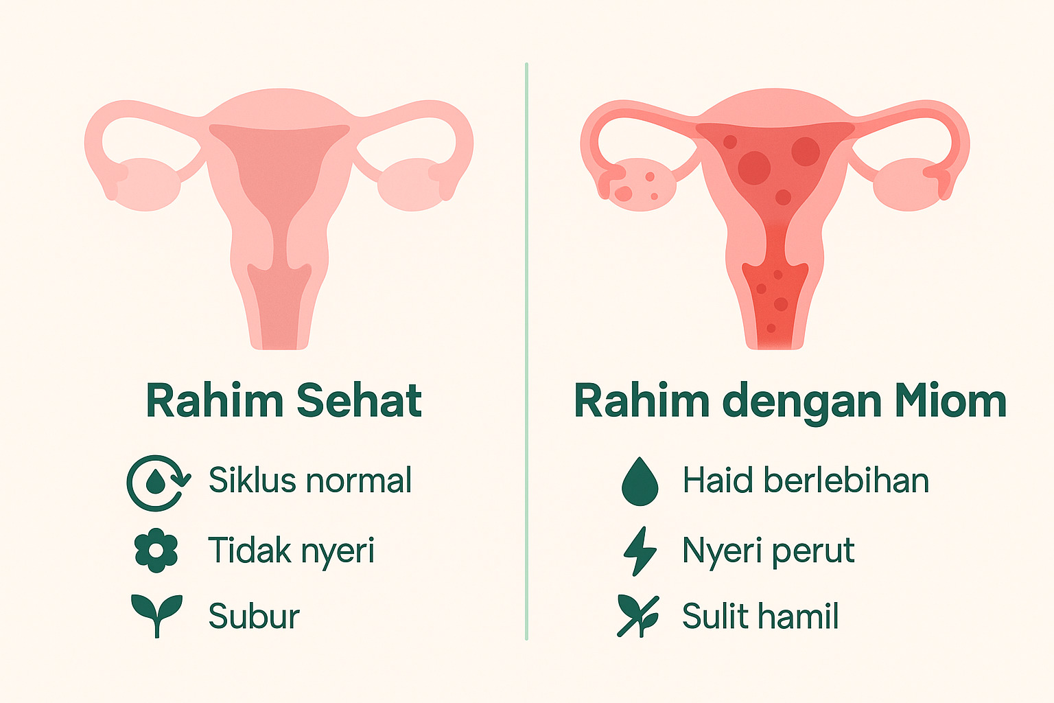gambar perbandingan rahim sehat dan rahim dengan miom