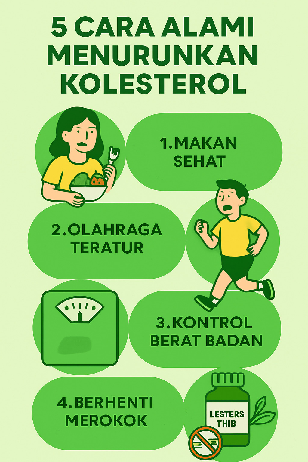 gambar ilustrasi infografis 5 cara alami menurunkan kolesterol