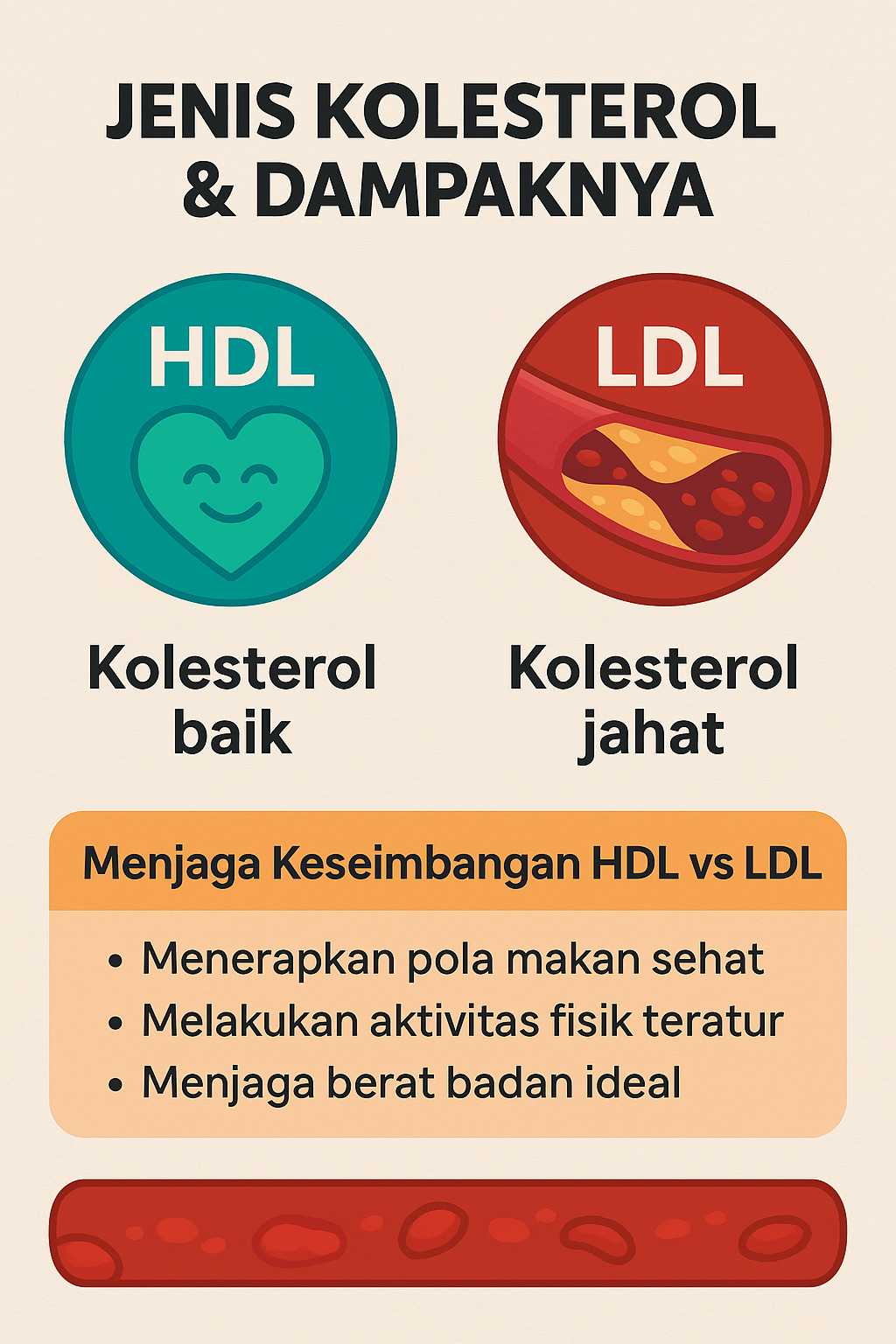 gambar ilustrasi infografis jenis kolesterol dan dampaknya