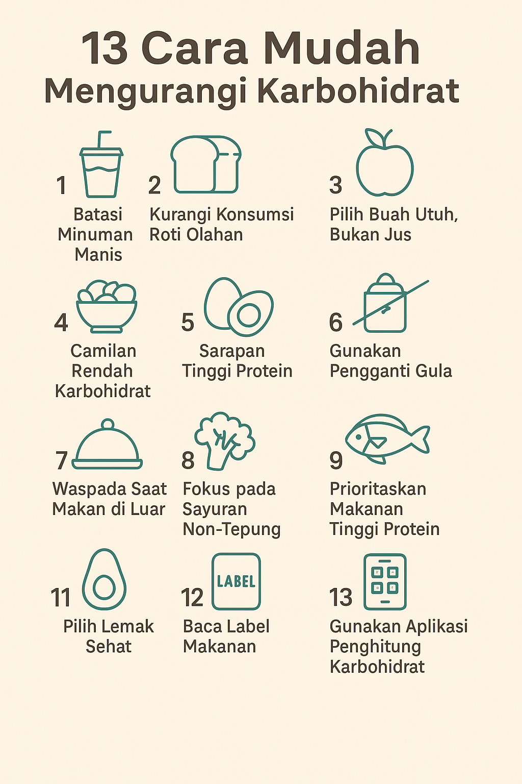 infografis 13 cara mudah mengurangi asupan karbohidrat