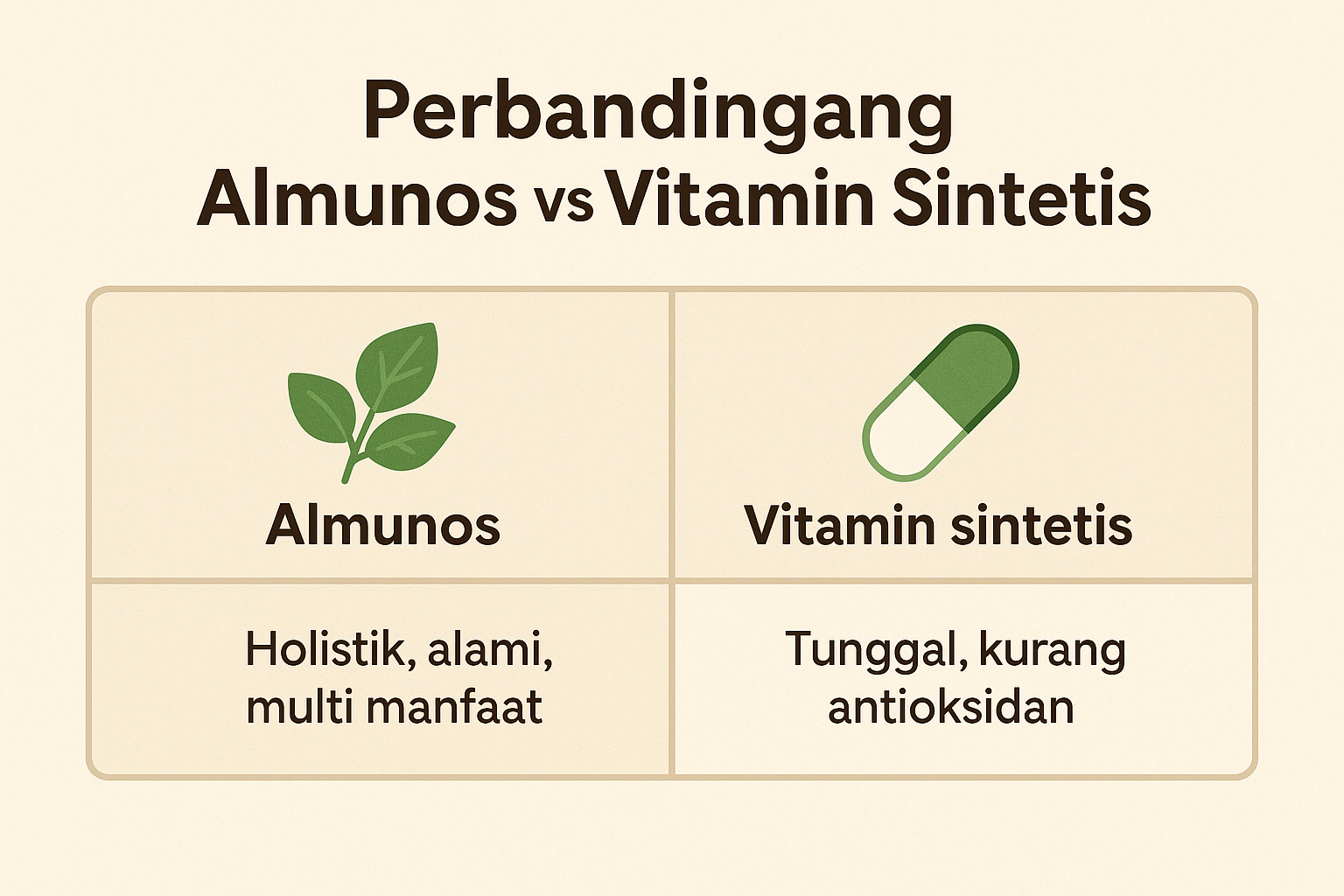 Infografis perbandingan almunos dengan vitamin sintesis