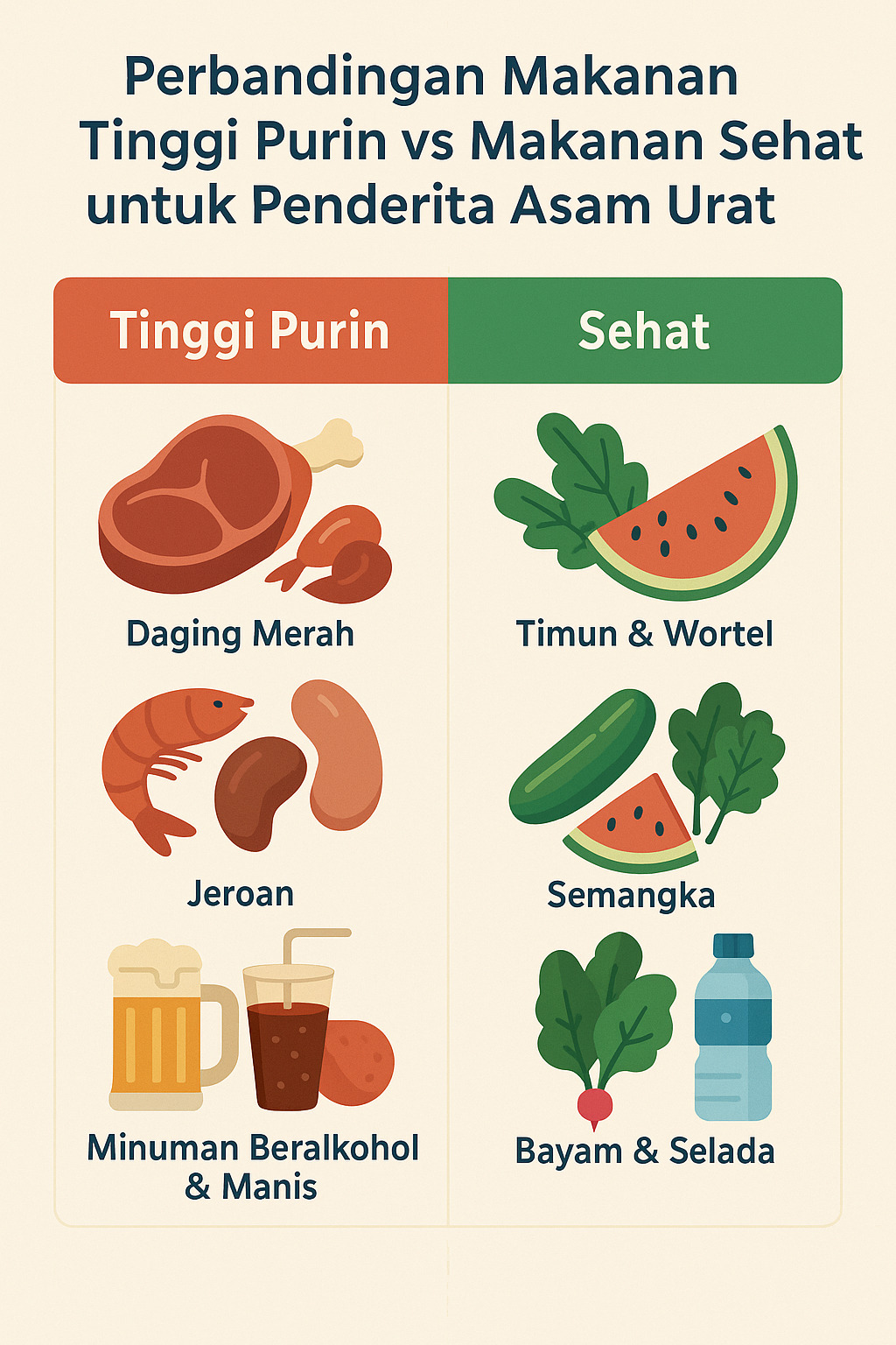 Infografis, Perbandingan makanan tinggi purin dan makanan sehat