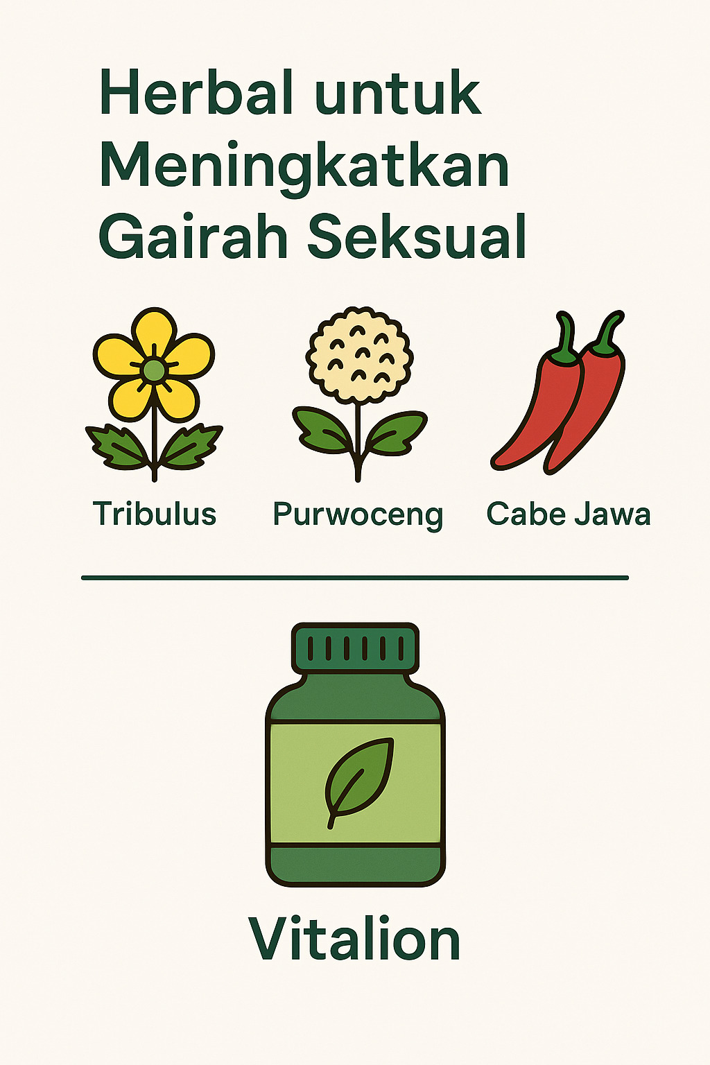 Foto close-up herbal Tribulus, Purwoceng, dan Cabe Jawa