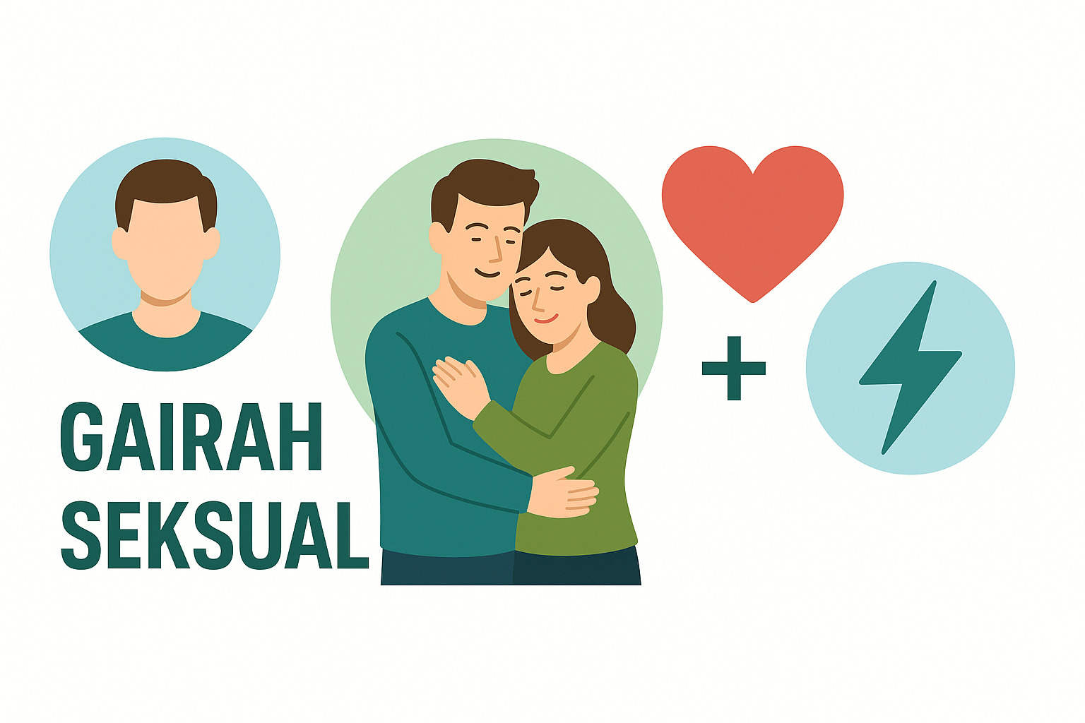 Ilustrasi flat design ikon pria, pasangan bahagia, simbol hati & energi