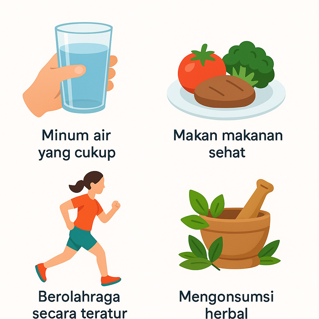 langkah pencegahan batu ginjal, ilustrasi minum air, makan sehat, olahraga, herbal