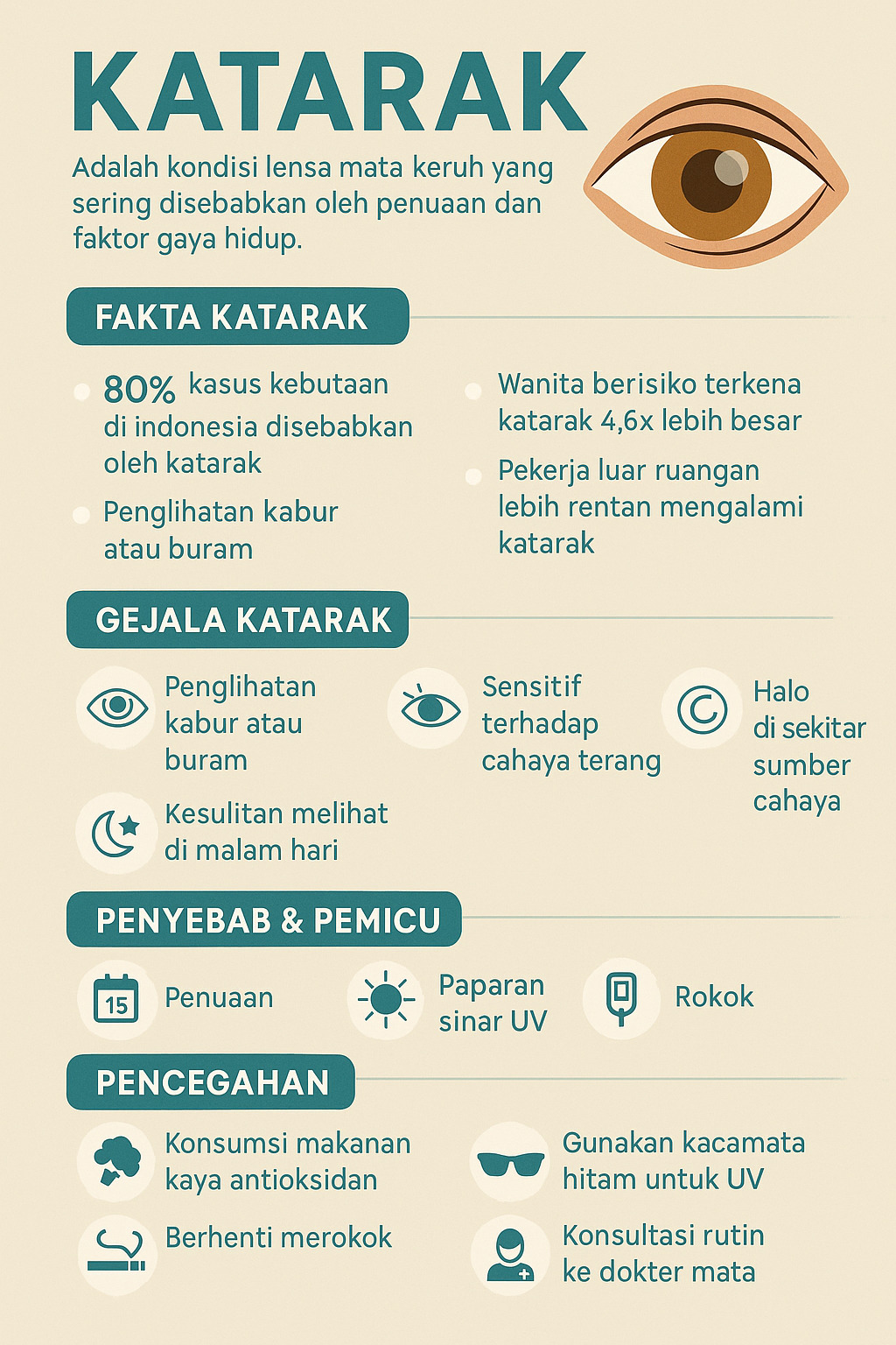 gambar infografis mata katarak, penyebab dan solusi alaminya