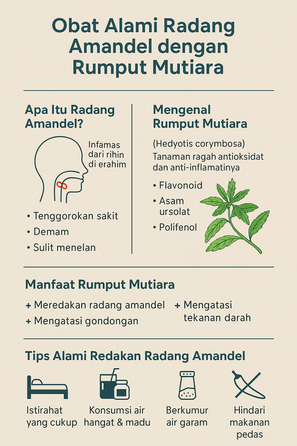 infografis obat alami radang amandel denga rumput mutiara