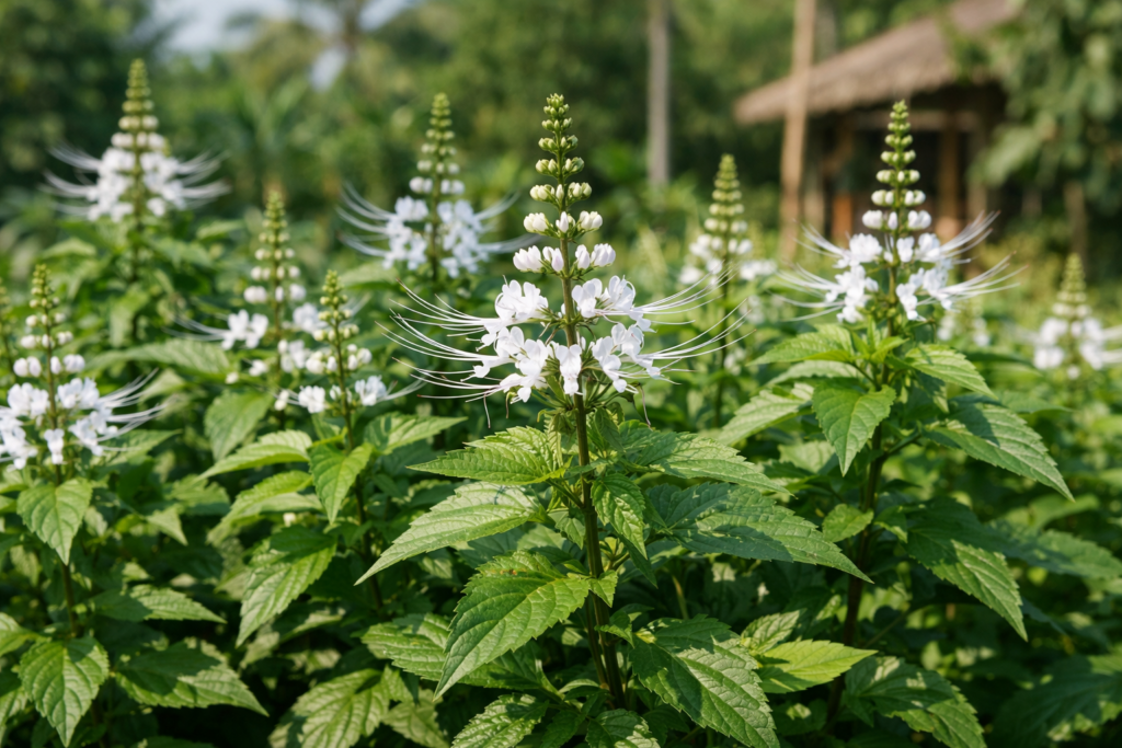 Bunga Kumis Kucing di kebun herbal