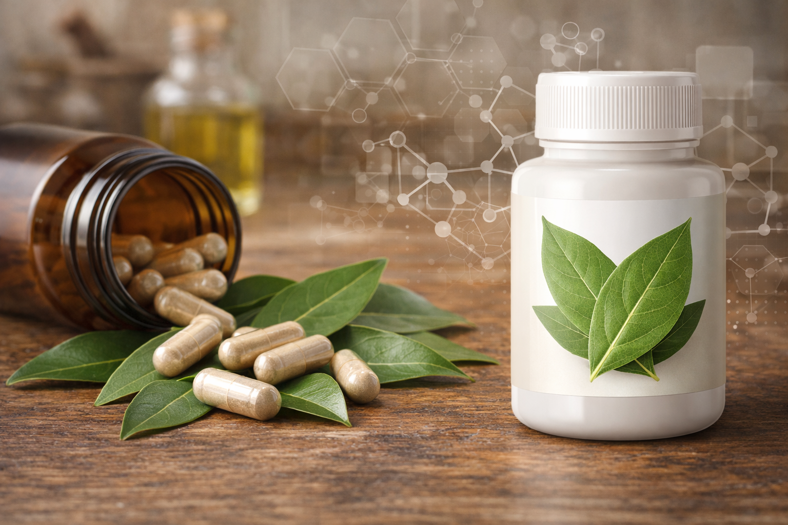 Kapsul herbal dan daun salam alami