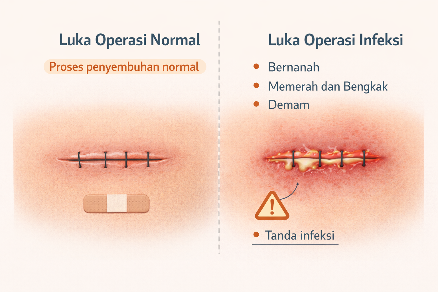 Perbandingan luka operasi normal dan infeksi
