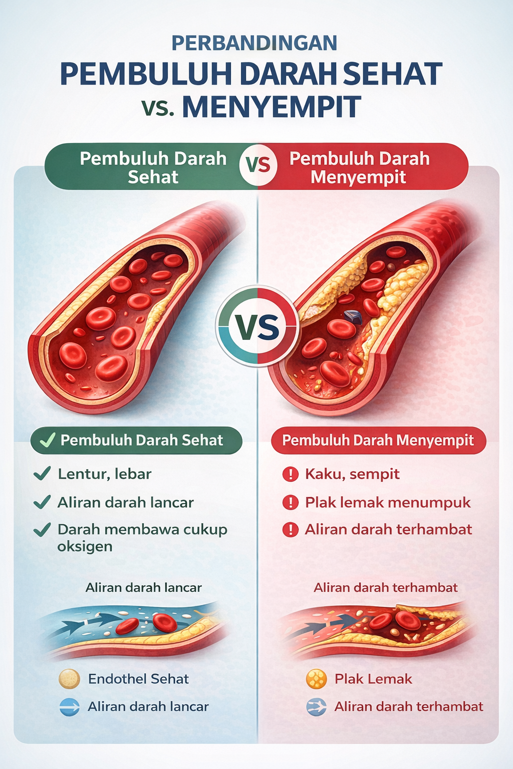 ilustrasi Perbandingan pembuluh darah sehat dan menyempit