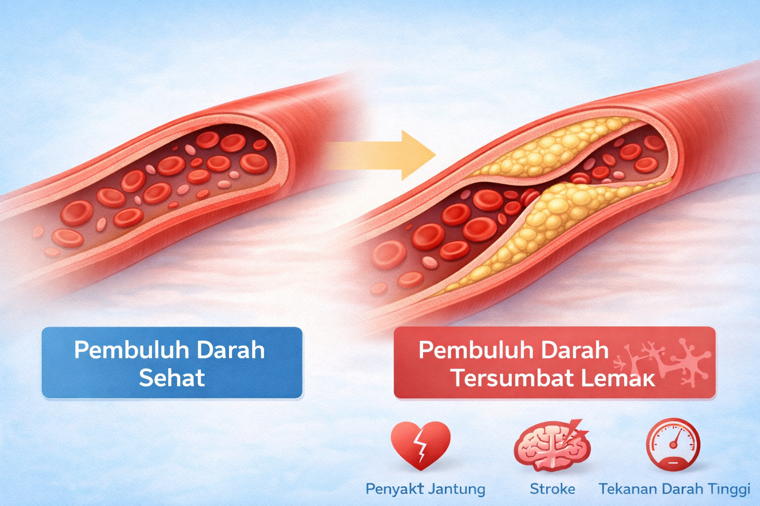 Perbandingan pembuluh darah sehat dan tersumbat
