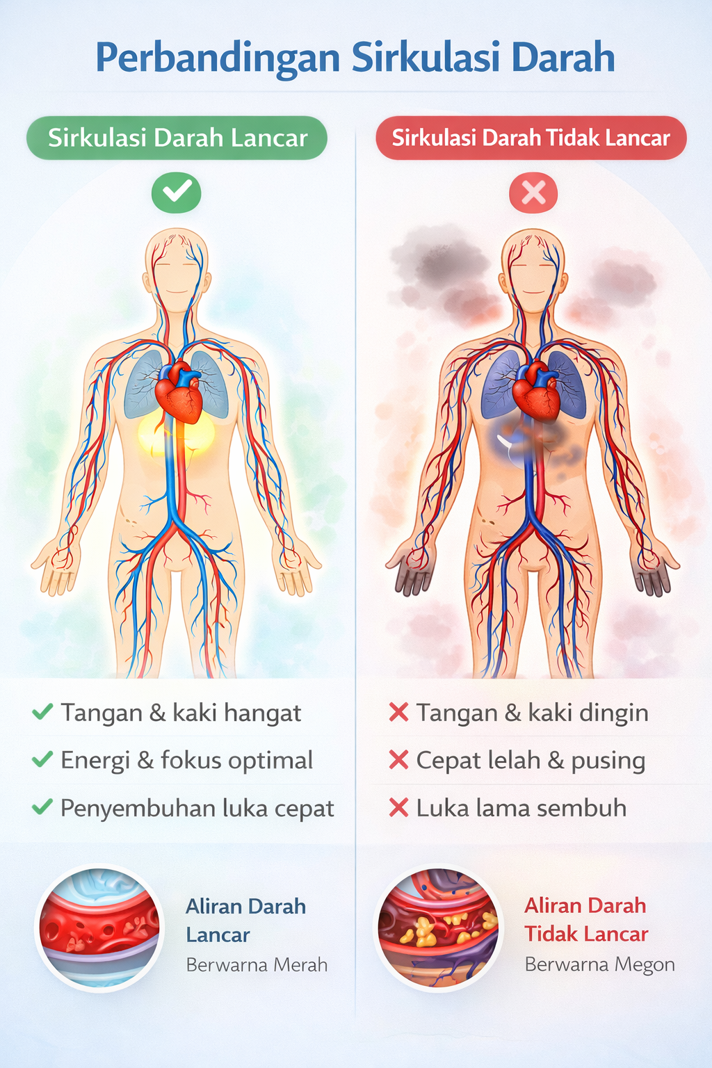 Perbandingan sirkulasi darah sehat dan terganggu