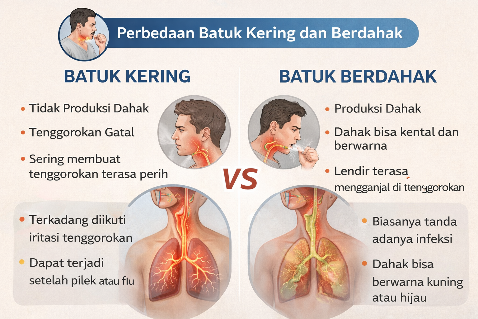 perbedaan batuk kering dan batuk berdahak