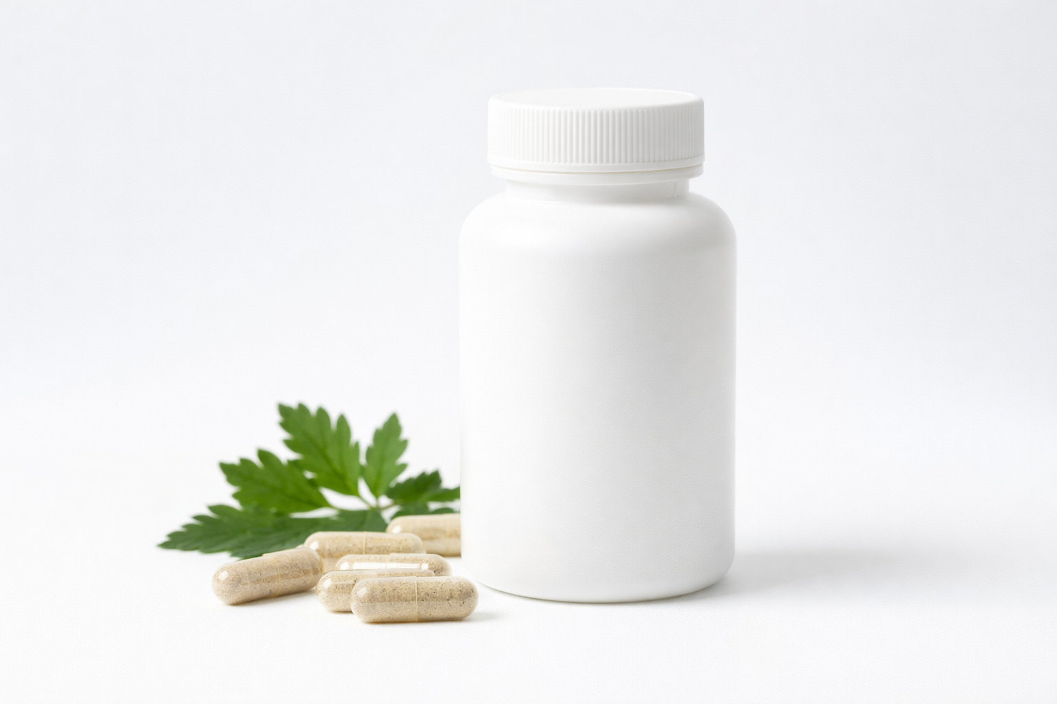 Botol suplemen herbal dengan kapsul