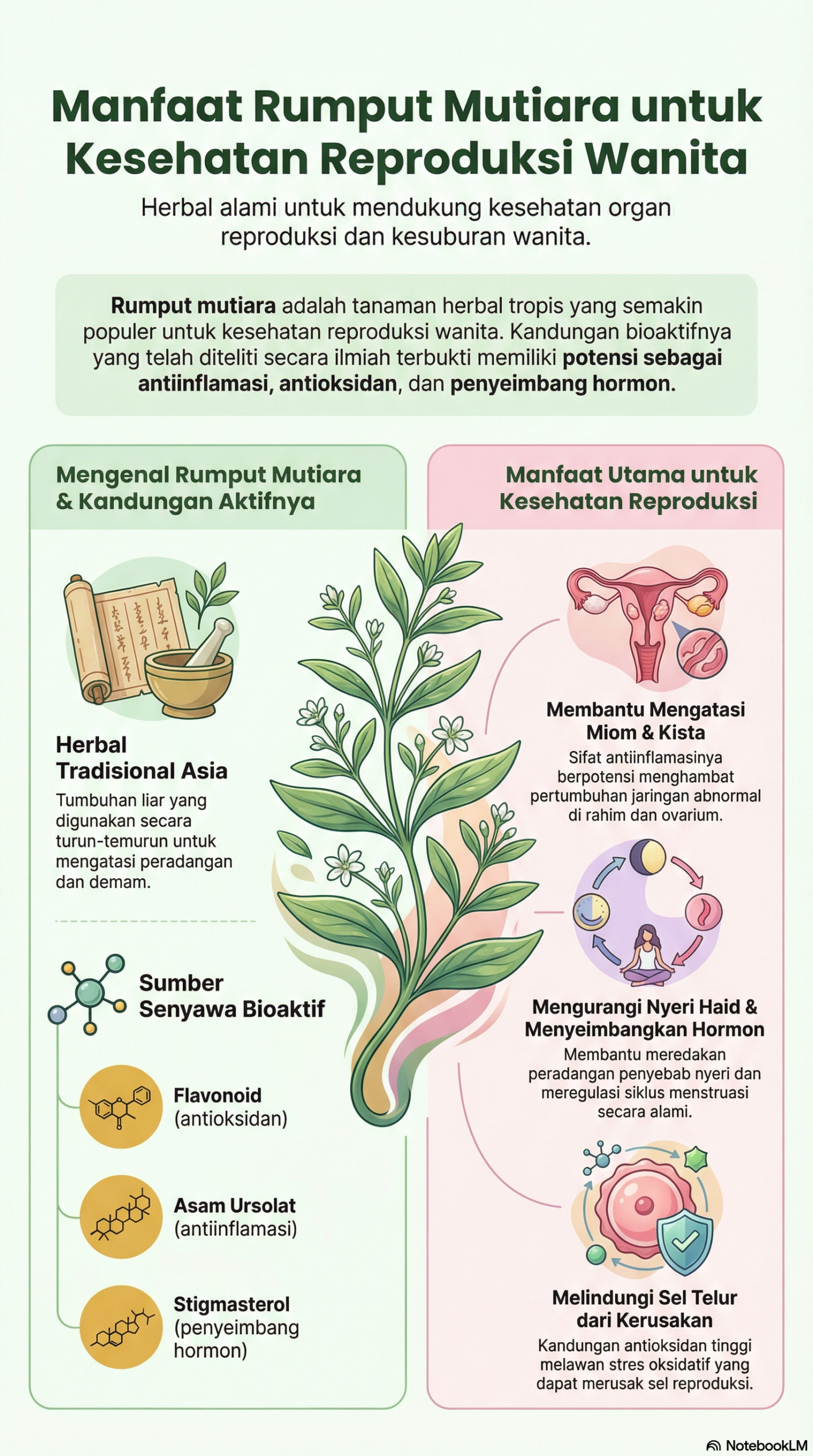 Infografis rumput mutiara untuk reproduksi wanita