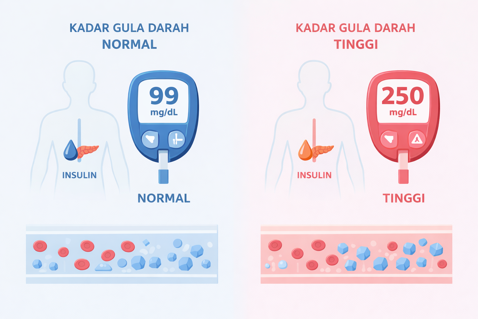 Perbandingan kadar gula darah normal dan tinggi