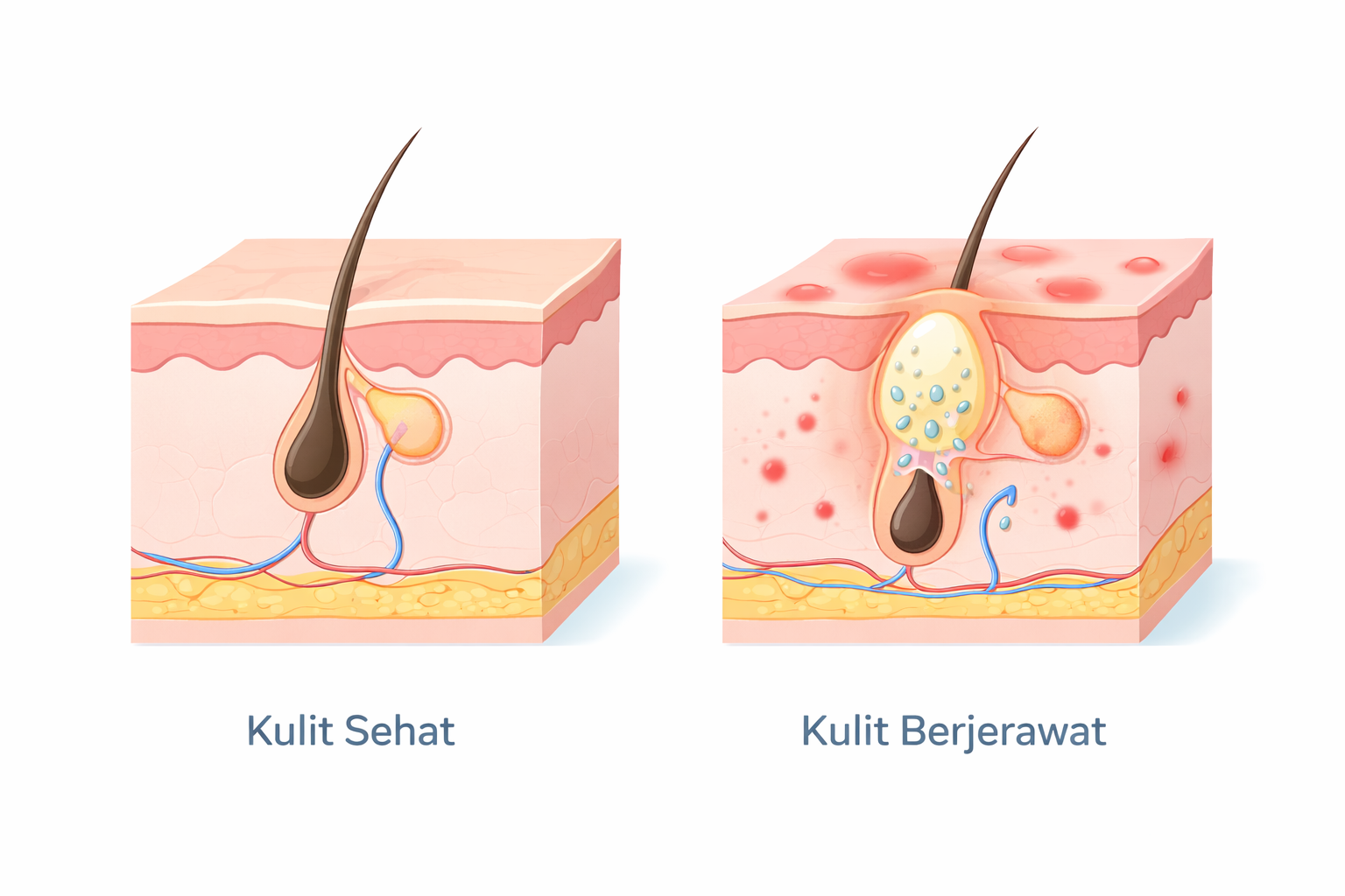 Perbandingan kulit sehat dan berjerawat