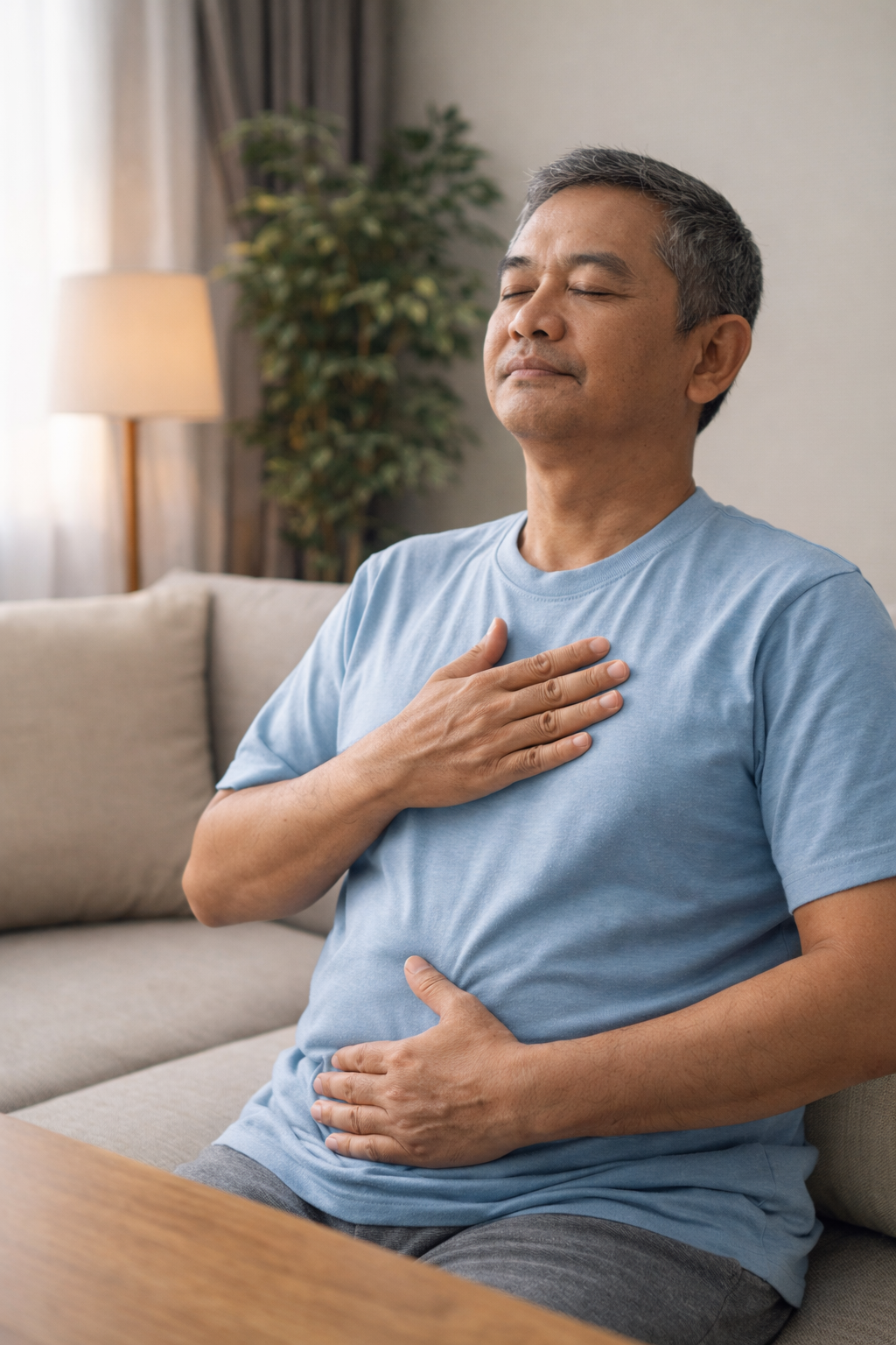 Praktik pernapasan dalam di ruang tamu