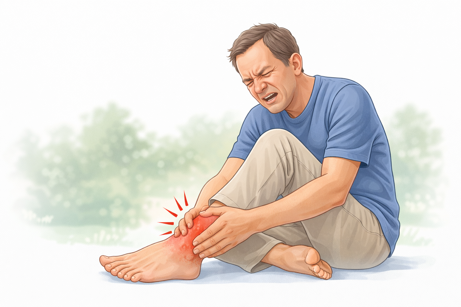 Pria mengelus pergelangan kaki yang sakit