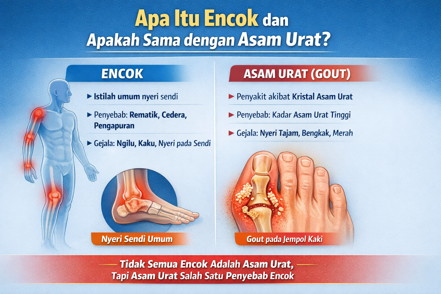 Perbedaan encok dan asam urat