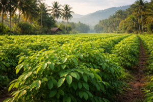 Perkebunan daun katuk di pagi yang tenang
