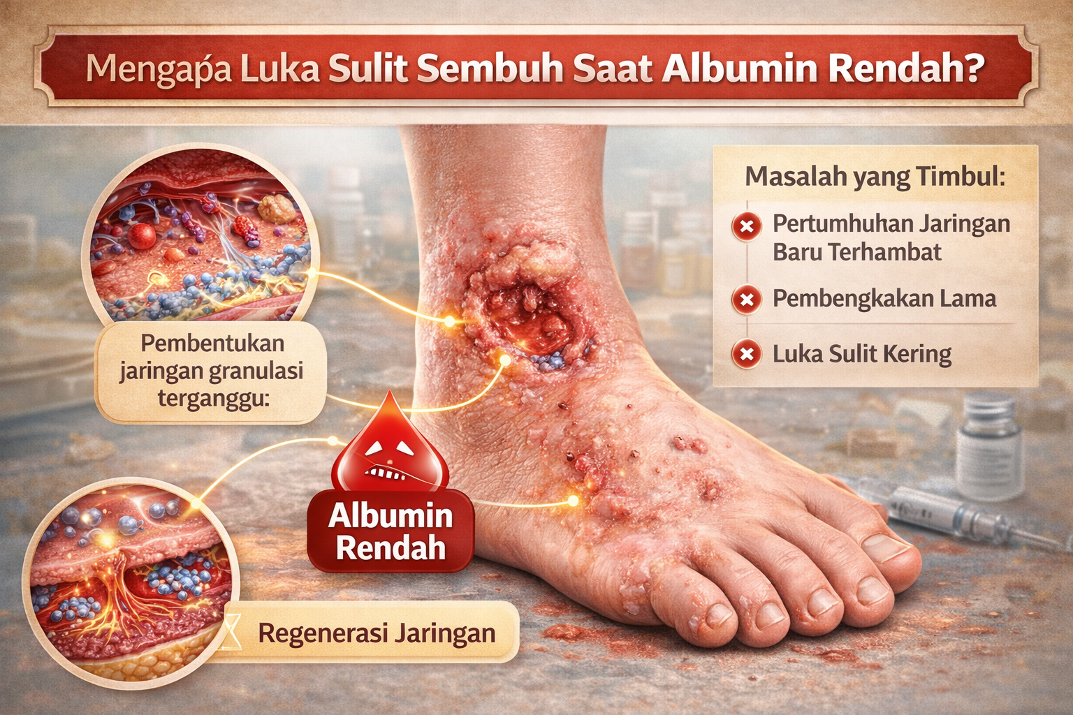 Luka sulit sembuh akibat albumin rendah
