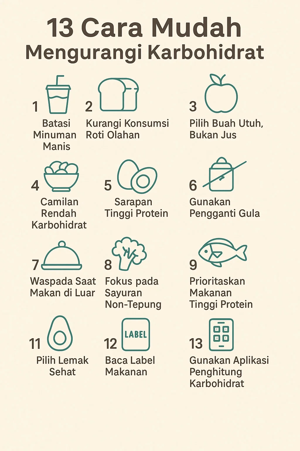 infografis 13 cara mudah mengurangi asupan karbohidrat