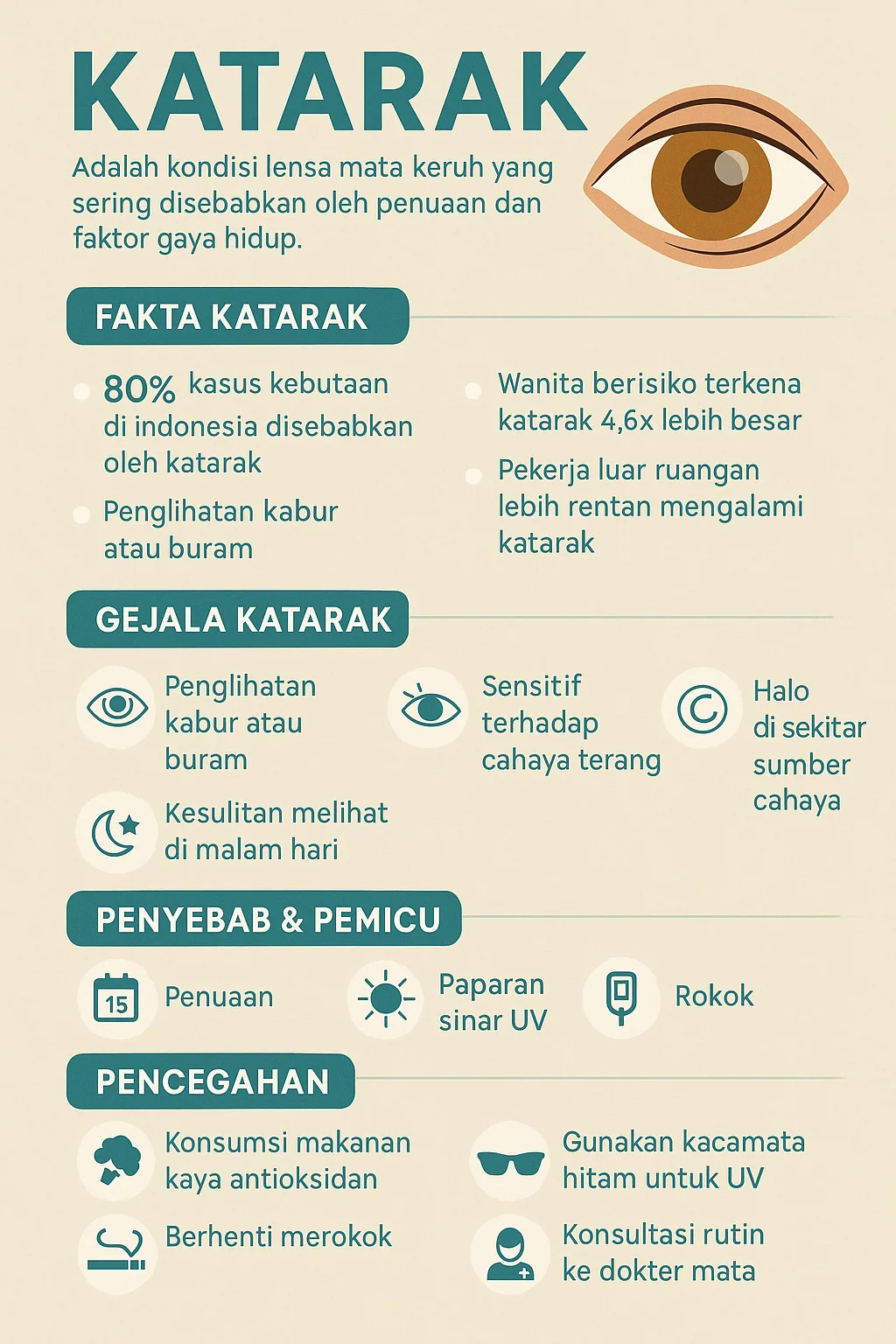 gambar infografis mata katarak, penyebab dan solusi alaminya