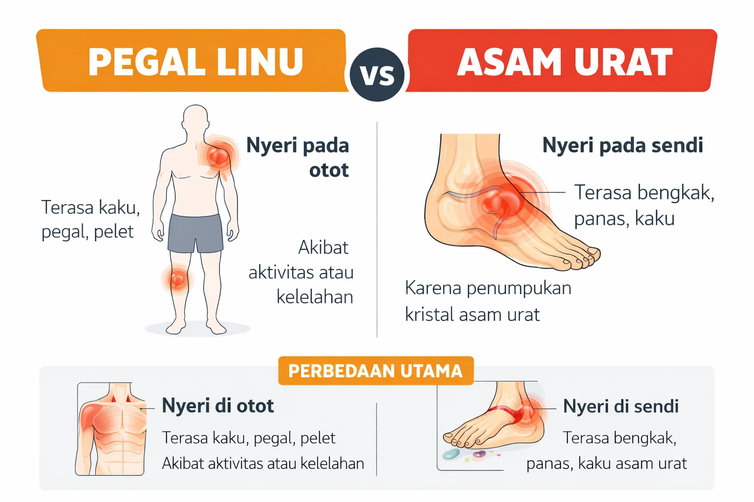 perbandingan pegal linu vs asam urat