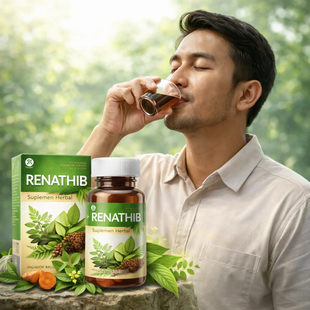 ilustrasi seseorang yang baru minum herbal renatib